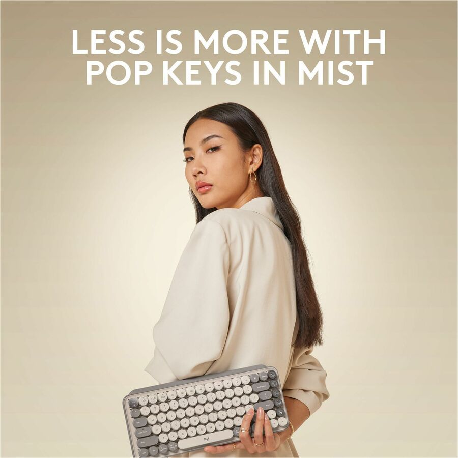 Logitech POP Keys Mechanical Wireless Keyboard with Customizable Emoji Keys, Compact Design, Bluetooth, Mist — 920-011232