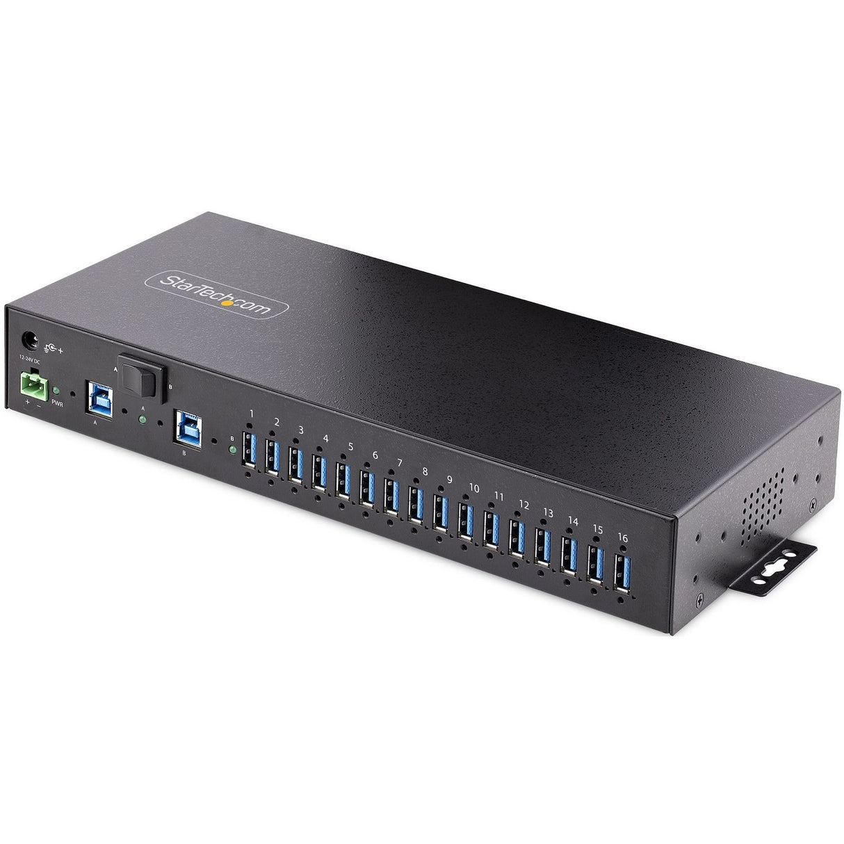 StarTech.com 16-Port Industrial USB 3.0 Hub 5Gbps, Mountable, Terminal Block Power Up to 120W Shared, USB Charging, Dual-Host Hub/Switch — 5G16AINDS-USB-A-HUB
