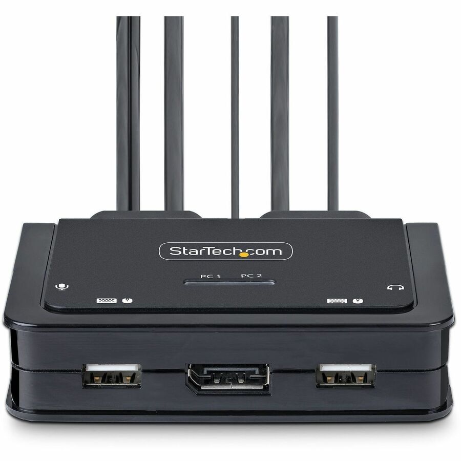StarTech.com 2-Port Hybrid USB-C DisplayPort Cable KVM Switch, 4K 60Hz, Compact KVM with 6ft/1.8m USB-A & 4ft/1.2m USB-C Integrated Cables — C2-D46-UAC-CBL-KVM