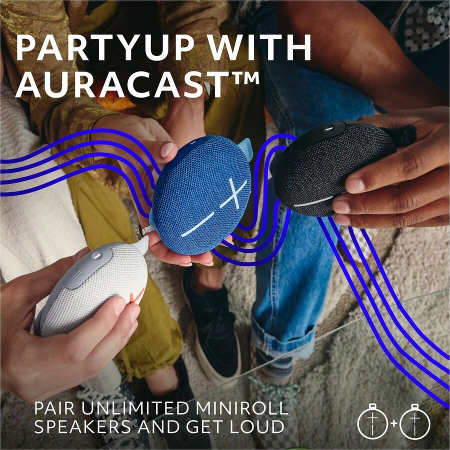 ULTIMATE EARS MINIROLL Ultra-Portable Waterproof Bluetooth Speaker, Big Bass, IP67 Dustproof, 131 ft (40 m) Range - Majestic Blue — 984-002020