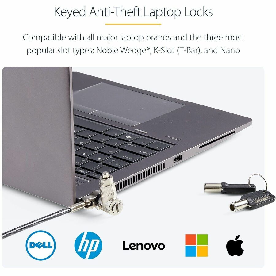 StarTech.com 25-Pack Universal Laptop Lock 6.6ft, Master Keyed Locking Cable, Security Cable, Compatible w/Noble Wedge®/Nano/K-Slot — UNIVMK25-LAPTOP-LOCK
