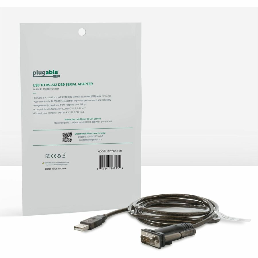 Plugable USB to Serial RS-232 Adapter (5ft) with COM Retention — PL2303-DB9