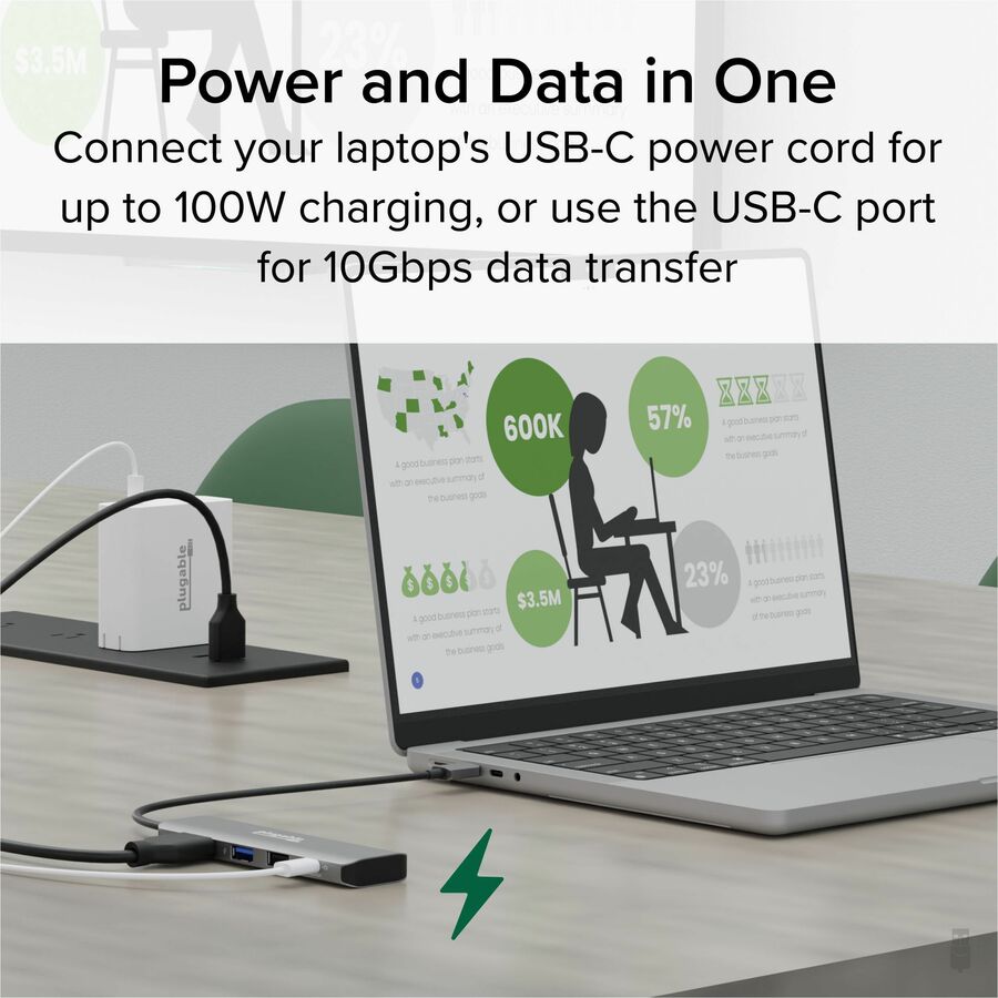 Plugable USB C Hub Multiport Adapter, 4 in 1, 100W Pass Through Charging USB C to HDMI 4K 60Hz — USBC-4IN1