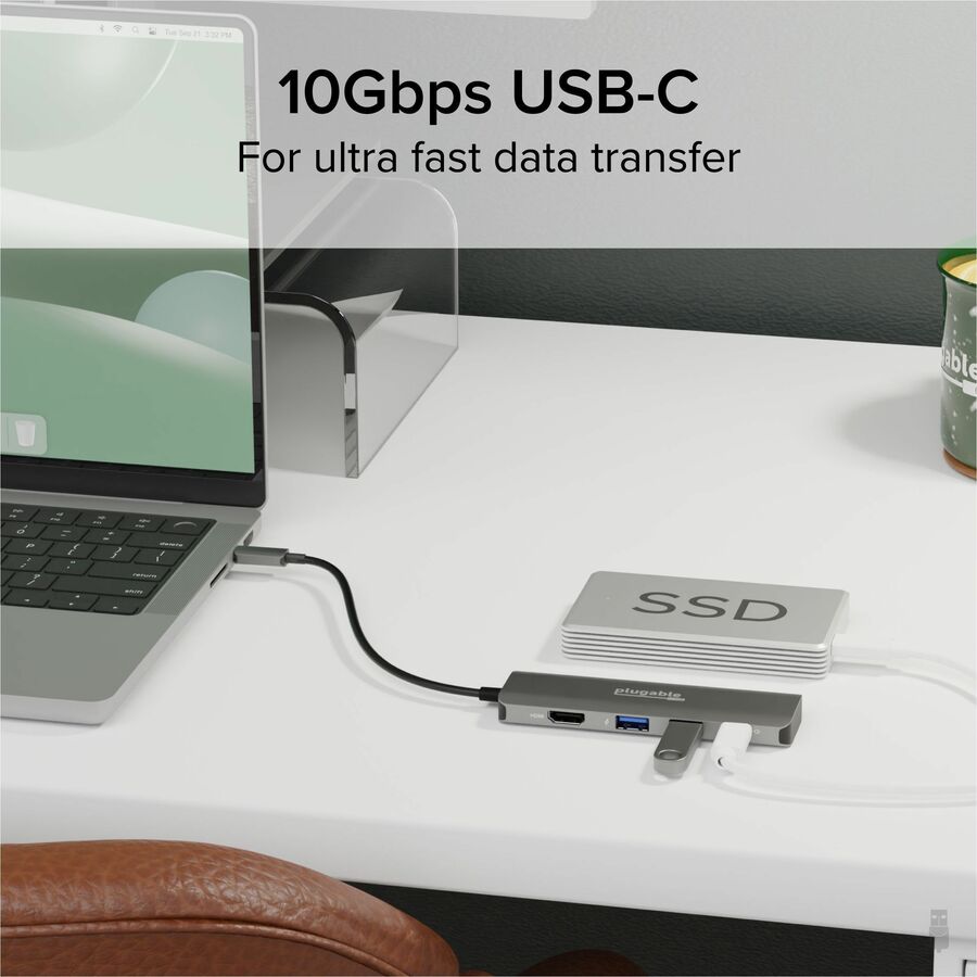 Plugable USB C Hub Multiport Adapter, 4 in 1, 100W Pass Through Charging USB C to HDMI 4K 60Hz — USBC-4IN1