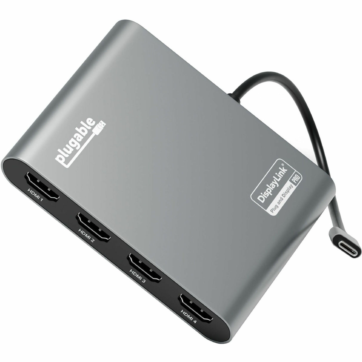 Plugable USB C to Quad HDMI 4K Adapter with 100W PD Pass-Though Power Delivery for Windows, Mac M1/M2/M3/M4, Thunderbolt, and USB-C Laptops — USBC-7400H4