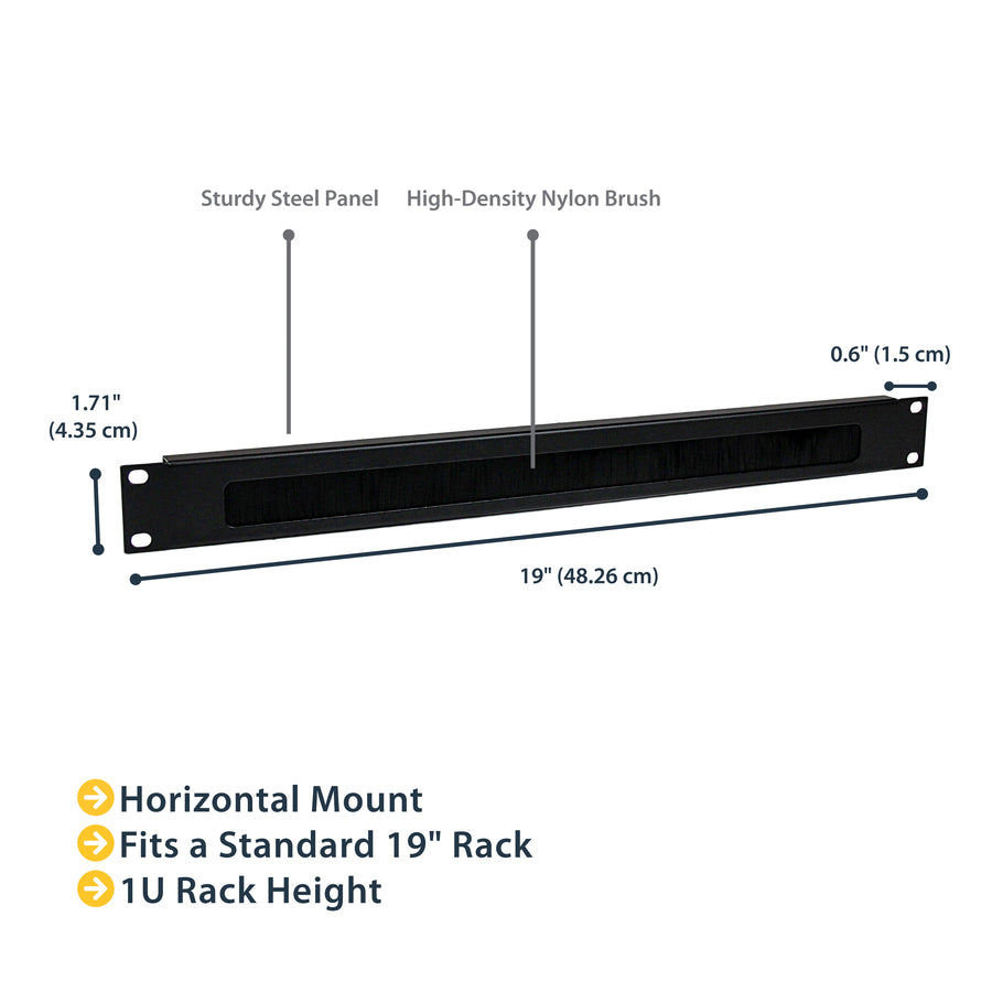 StarTech.com 1U High-density Brush Strip Cable Management Panel, Sturdy Steel Horizontal Data Centre Cable Organizer — CMBRUSH1U