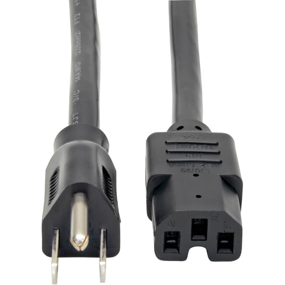 Eaton Tripp Lite Series Power Cord, NEMA 5-15P to C15 - Heavy-Duty, 15A, 125V, 14 AWG, 8 ft. (2.43 m), Black — P019-008