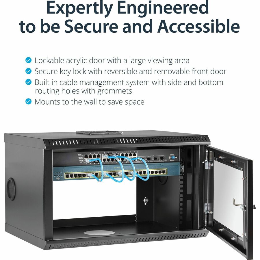 StarTech.com 2-Post 6U Wall Mount Network Cabinet w/ Acrylic Door, 19" Small Wall-Mounted Server Rack for Data / Computer Equipment — RK619WALL