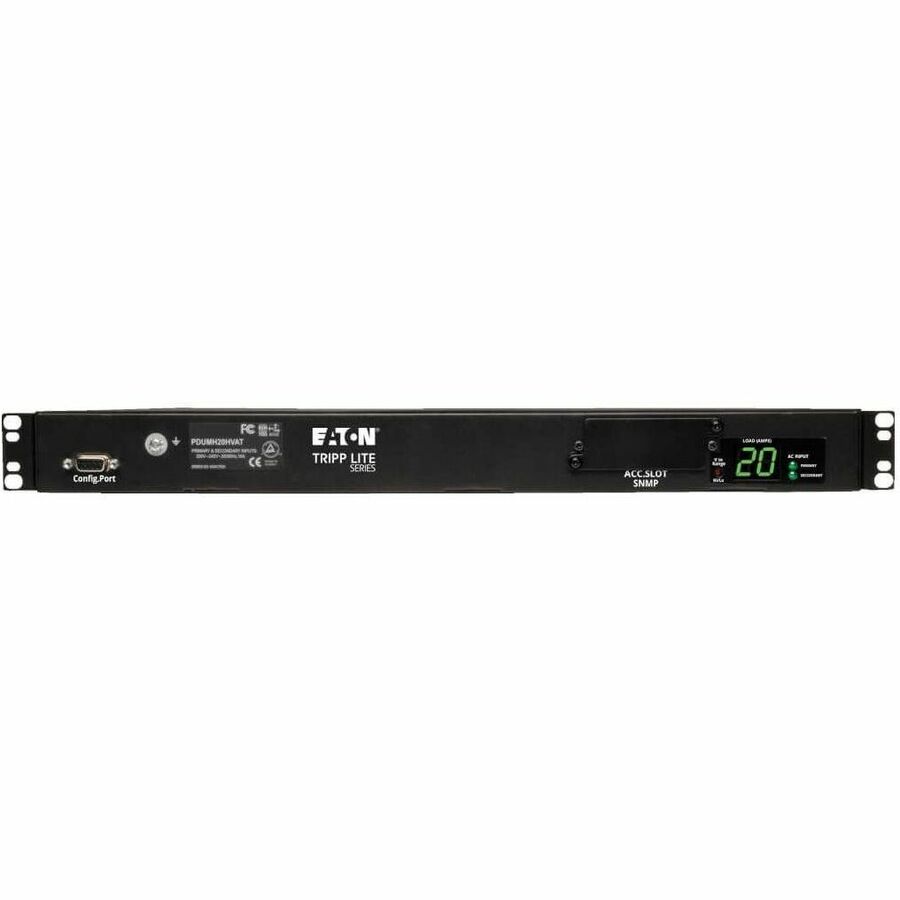 Eaton Tripp Lite Series 3.8kW Single-Phase Local Metered Automatic Transfer Switch PDU, Two 200-240V C20 Inlets, 8 C13 & 2 C19 Outputs, 1U, TAA — PDUMH20HVAT