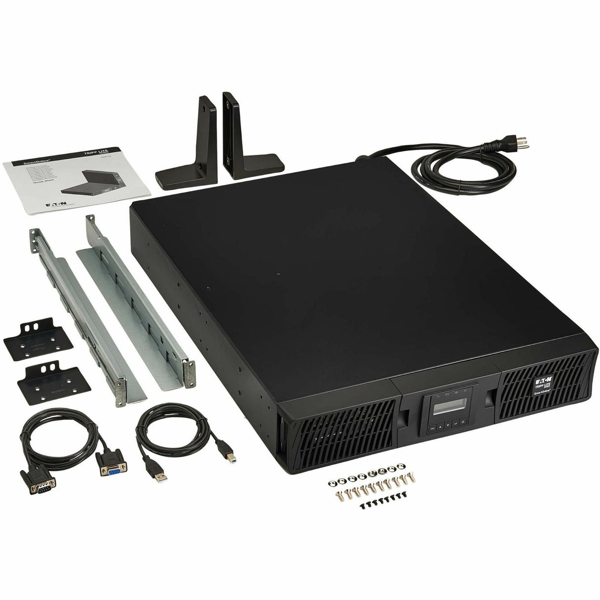 Eaton Tripp Lite Series SmartOnline 2000VA 1800W 120V Double-Conversion UPS - 7 Outlets, Extended Run, Network Card Included, LCD, USB, DB9, 2U Rack/Tower — SU2200RTXLCDN