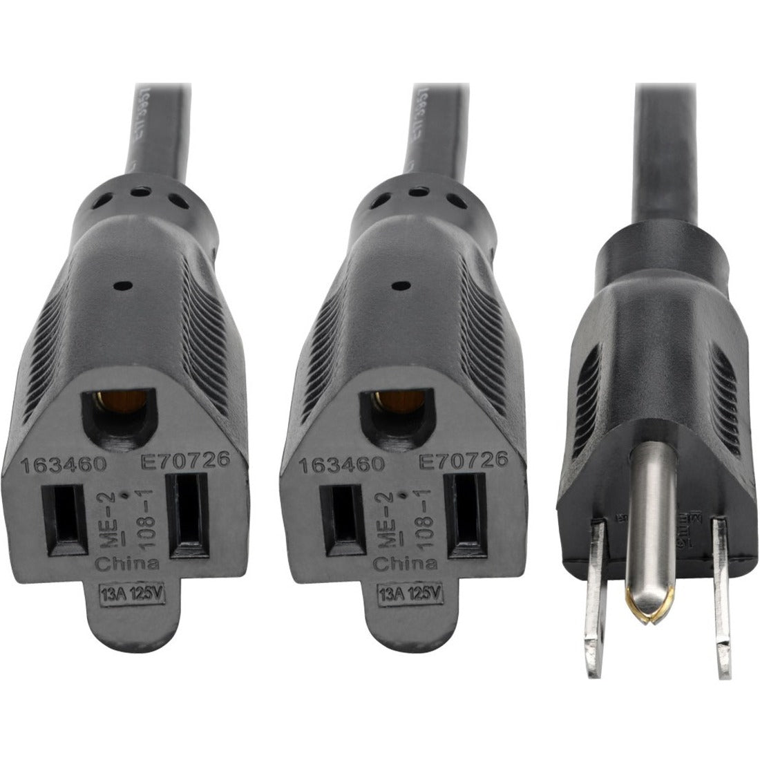 Eaton Tripp Lite Series Extension Cord Y Splitter, NEMA 5-15P to 2x NEMA 5-15R - 13A, 120V, 16 AWG, 18-in. (45.72 cm), Black — P024-18N-13A-2R