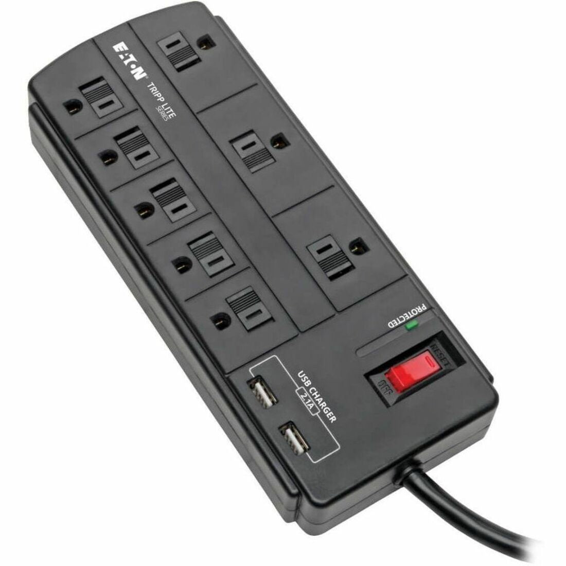 Eaton Tripp Lite Series 8-Outlet Surge Protector with 2 USB Ports (2.1A Shared) - 8 ft. (2.43 m) Cord, 1200 Joules, Black — TLP88USBB