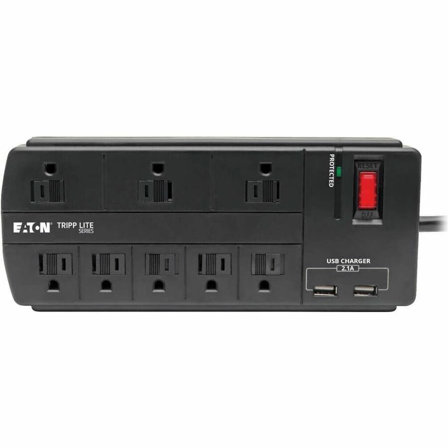 Eaton Tripp Lite Series 8-Outlet Surge Protector with 2 USB Ports (2.1A Shared) - 8 ft. (2.43 m) Cord, 1200 Joules, Black — TLP88USBB