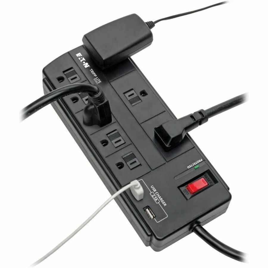 Eaton Tripp Lite Series 8-Outlet Surge Protector with 2 USB Ports (2.1A Shared) - 8 ft. (2.43 m) Cord, 1200 Joules, Black — TLP88USBB