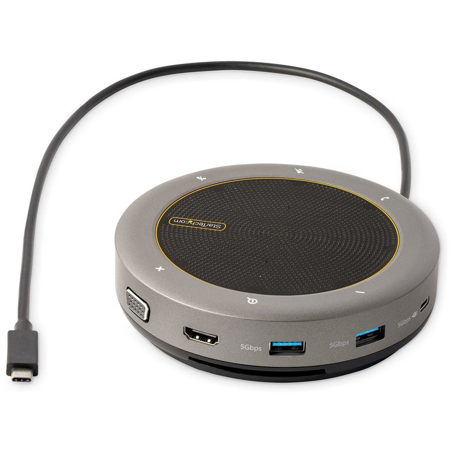 StarTech.com USB-C Speakerphone Docking Station, Mini Portable Conference Speaker/Audio Dock, VGA/4K HDMI, USB Hub, Teams/Zoom/Softphone — DKTBRSPMPD