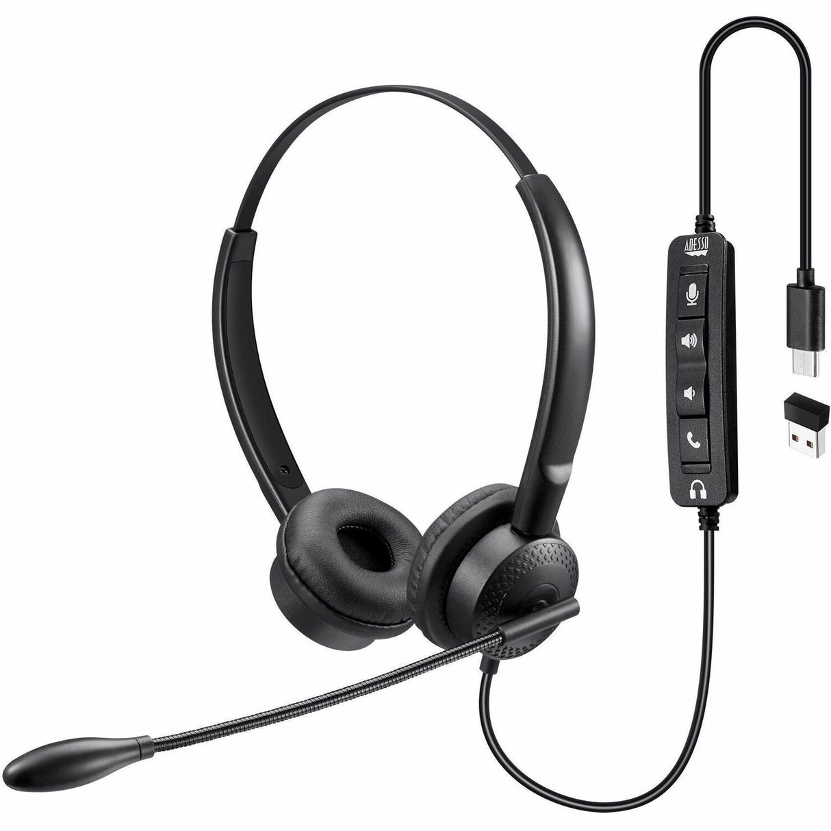 Adesso Headset with Push to talk, Volume +/-, Answer/End Call Controls — Xtream-P4T-TAA