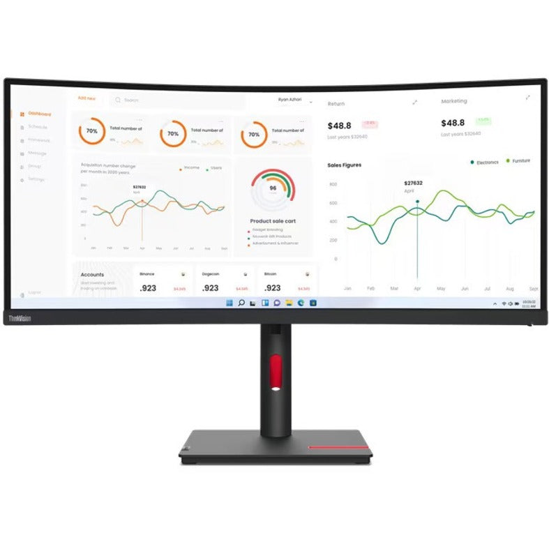 Lenovo ThinkVision T34w-30 34" Class UW-QHD Curved Screen LED Monitor - 21:9 - Raven Black — 63D4ZAR1US