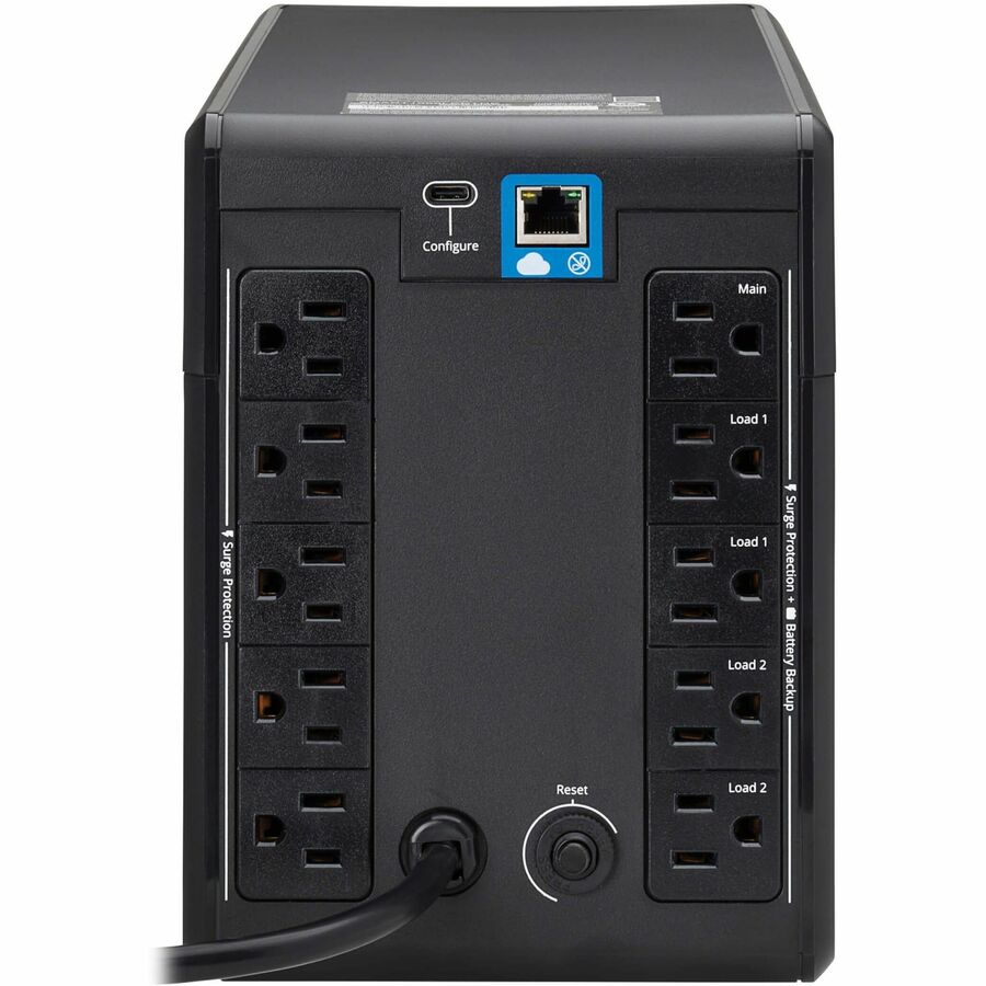 Eaton Tripp Lite Series 1000VA 600W 120V Line-Interactive Cloud-Connected UPS with Remote Monitoring - 10 NEMA 5-15R Outlets (5 Surge + 5 Surge and Battery Backup), LCD, 5-15P Plug, Tower — SMART1000LCDTNC