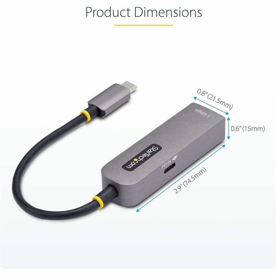 StarTech.com USB-C to Ethernet Adapter, 100W PD Pass-Through, NIC, USB 3.0 Type-C 1Gbps Multi Speed Network, USB 3.1 RJ45, Windows & Mac — 1GPD3-USB-C-ETHERNET