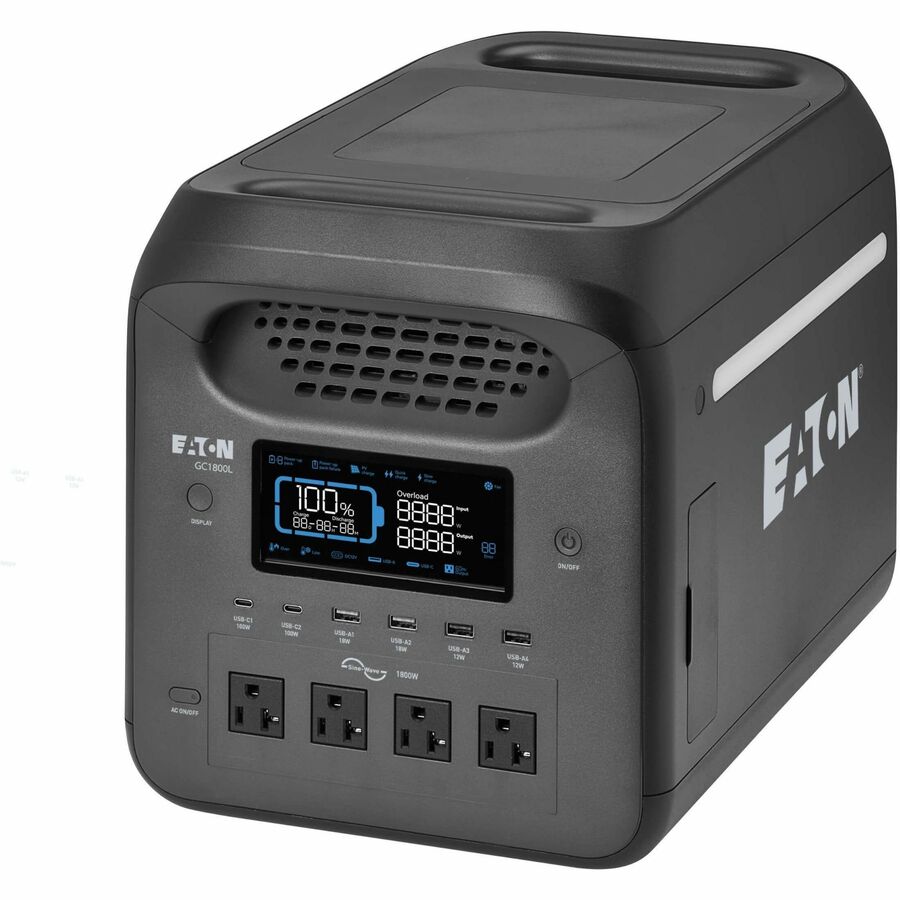 Eaton Portable Power Station - 1800W, Lithium-Ion (LFP), AC, DC, USB-A, USB-C, QC 3.0, LCD — GC1800L
