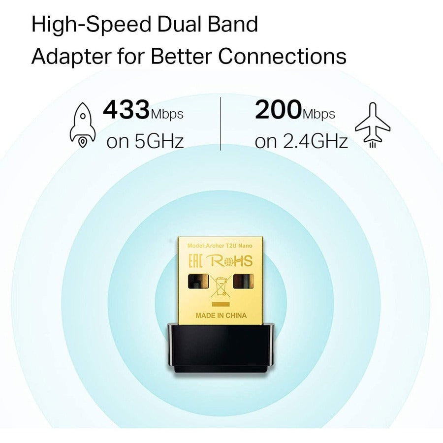 TP-Link Archer T2U Nano - IEEE 802.11ac Dual Band Wi-Fi Adapter for PC Desktop/Notebook — Archer T2U Nano