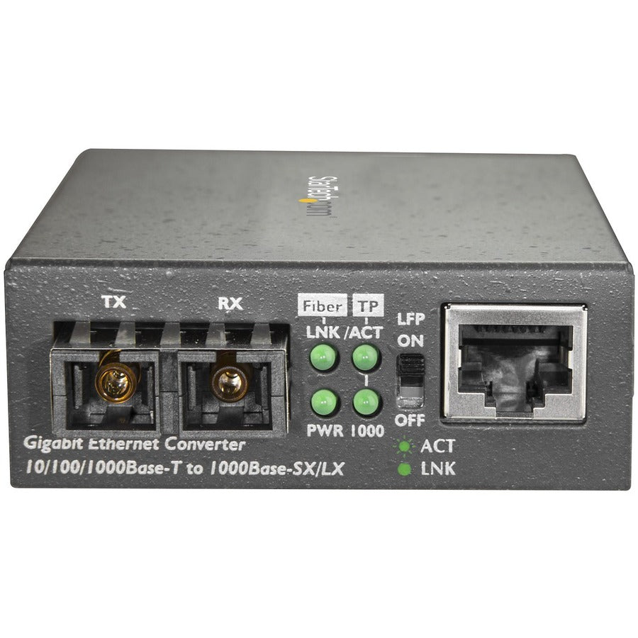 StarTech.com Multimode SC Fiber Ethernet Media Converter - 1000BASE-SX Gigabit Fiber Optic to Copper Bridge - 10/100/1000 Network - 550m — MCMGBSCMM055