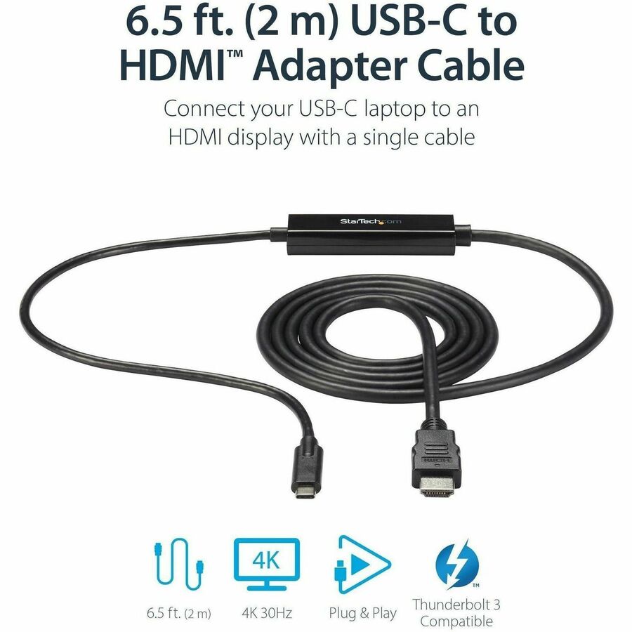 StarTech.com USB C to HDMI Cable - 6 ft / 2m - USB-C to HDMI 4K 60Hz - USB Type C to HDMI - Computer Monitor Cable — CDP2HDMM2MB