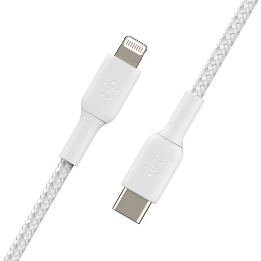 Belkin Braided USB-C to Lightning Cable (2m / 6.6ft, White) — CAA004bt2MWH