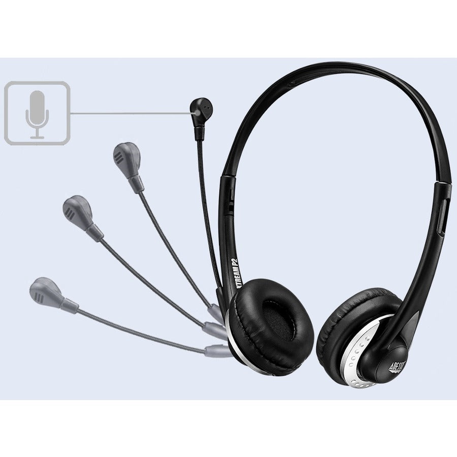Adesso USB Stereo Headset with Adjustable Microphone- Noise Cancelling- Mono - USB - Wired - Over-the-head - 6 ft Cable -, Omni-directional Microphone - Black — XtreamP2