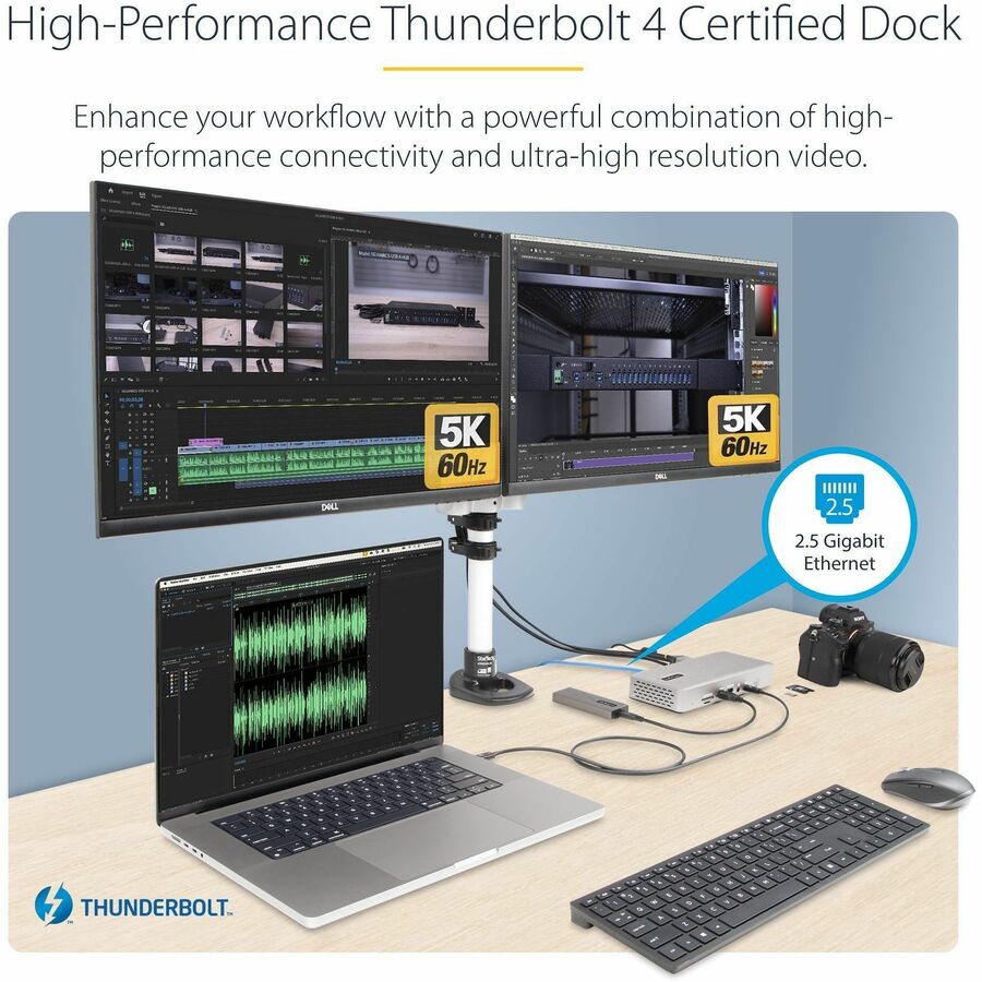 StarTech.com Thunderbolt 4 Multi-Display Docking Station, Quad/Triple/Dual Monitor Dock, 2x HDMI/2x DP, 7x USB Hub, 2.5Gb Ethernet, 98W PD — 132N-TB4USB4DOCK