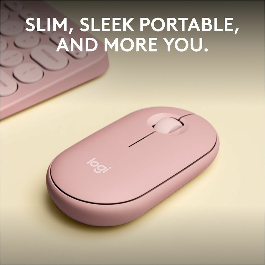 Logitech Pebble Mouse 2 M350s Slim Bluetooth Wireless Mouse, Portable, Customizable Button, Quiet Clicks, Tonal Rose — 910-007023