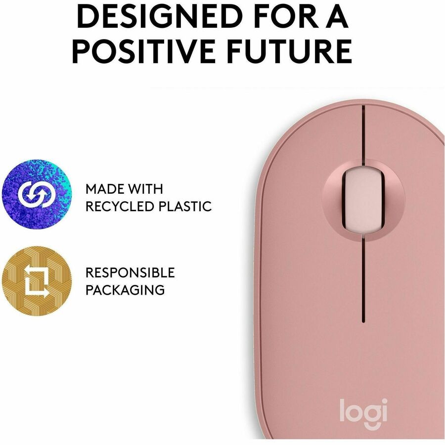 Logitech Pebble Mouse 2 M350s Slim Bluetooth Wireless Mouse, Portable, Customizable Button, Quiet Clicks, Tonal Rose — 910-007023