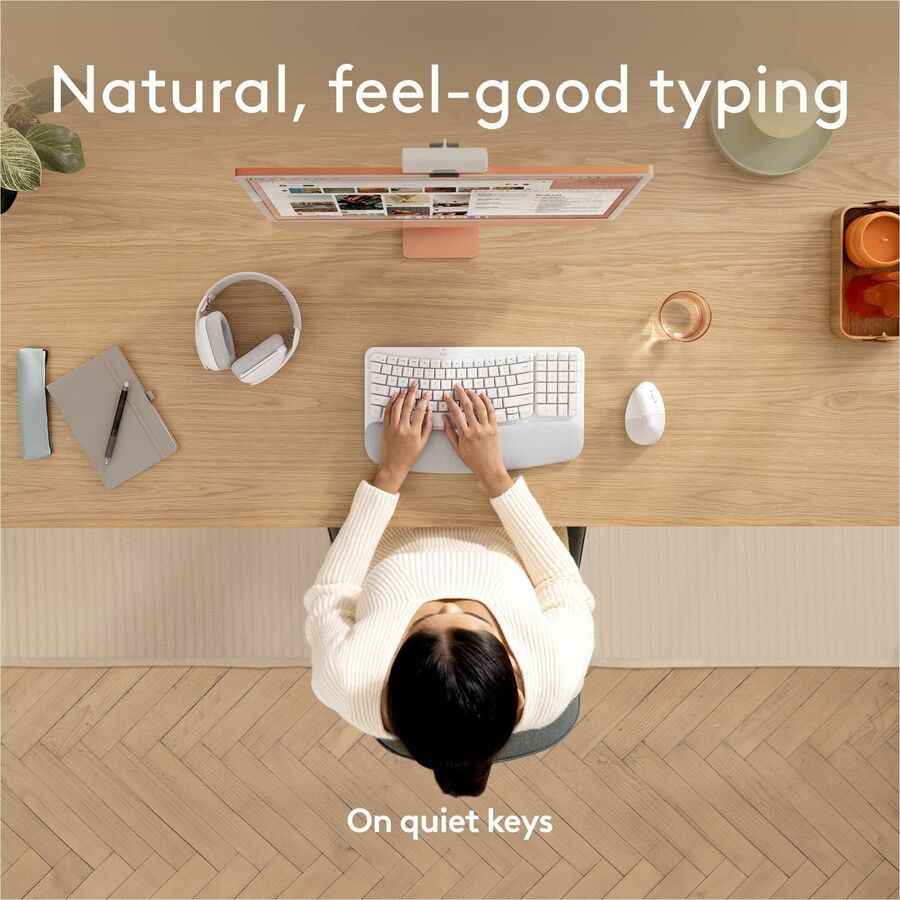 Logitech Wave Keys for Mac, Wireless Ergonomic Keyboard with Cushioned Palm Rest, Comfortable Natural Typing, Bluetooth Keyboard, Easy-Switch, Optimized for Mac, Apple, iPad, Off-white — 920-012402