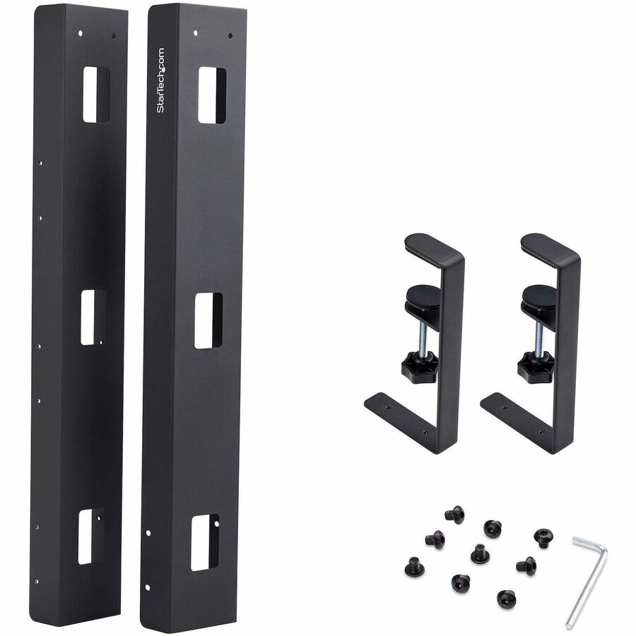 StarTech.com Under Desk Cable Management Tray, Length Adjustable, Clamp-On Installation, No Drilling Required, Black — CALB-DESK-CABLE-TRAY