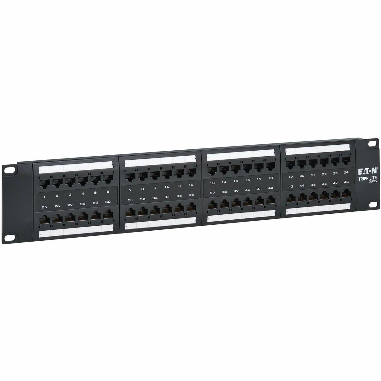 Eaton Tripp Lite Series 48-Port Cat6 Patch Panel - 4PPoE Compliant, 110/Krone, 568A/B, RJ45 Ethernet, 2U Rack-Mount, Black, TAA — N252-P48