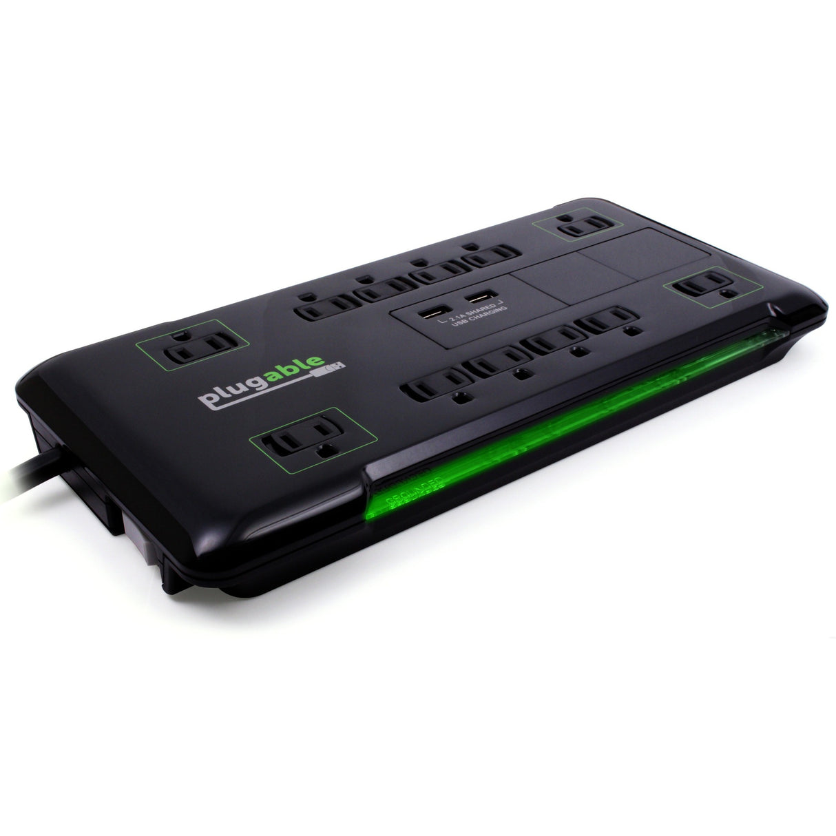 Plugable 12 Outlet Power Strip 4320 Joules Surge Protection, Built-in 10.5W 2-Port USB Charger for Android and Apple Phones, Mobile Devices, 6 Foot Cord — PS12-USB2B