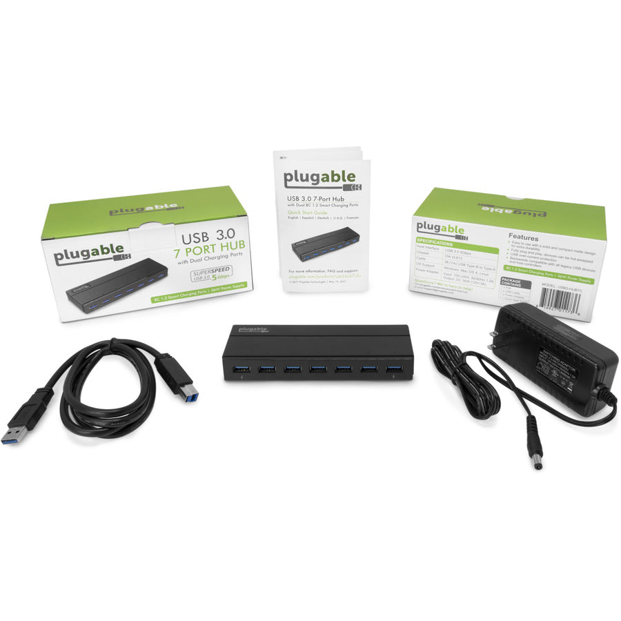 Plugable 7-Port USB 3.0 Hub with 36W Power Adapter — USB3-HUB7C