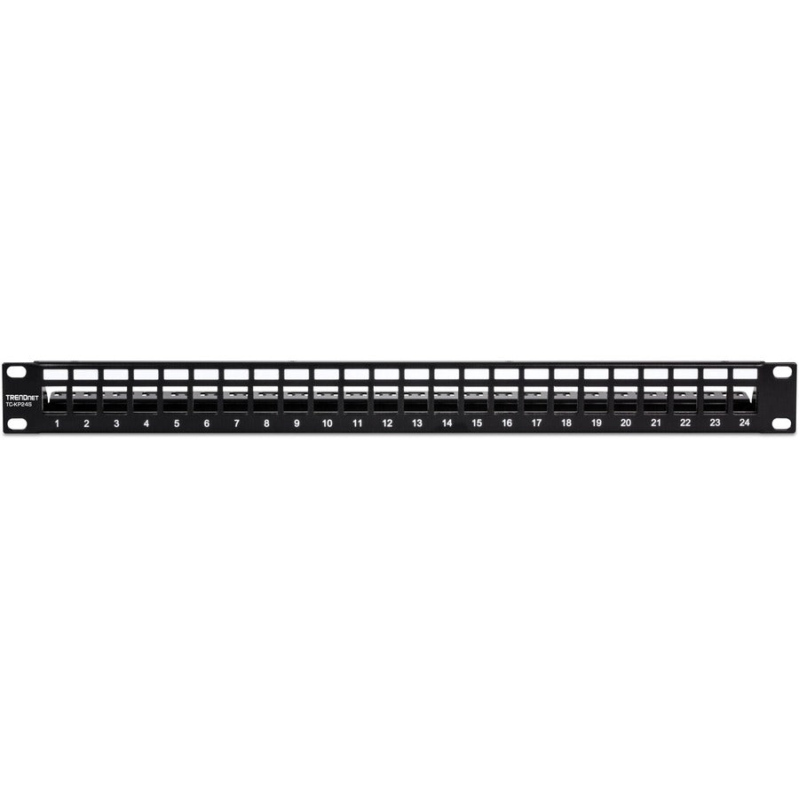 TRENDnet 24-Port Blank Keystone Shielded 1U Patch Panel, 1U 19" Rackmount Housing, Protects Against EMI/RFI Noise, Recommended With TC-K06C6A Cat6A Keystone Jacks (Sold Separately), Black, TC-KP24S