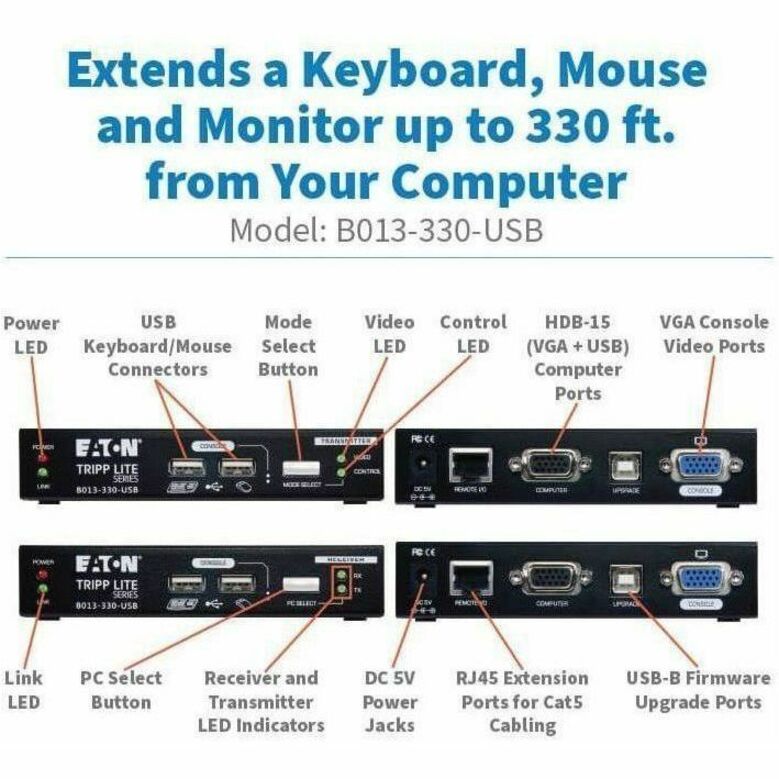 Eaton Tripp Lite Series KVM Extender with VGA and USB Connections, Up to 330 ft. — B013-330-USB