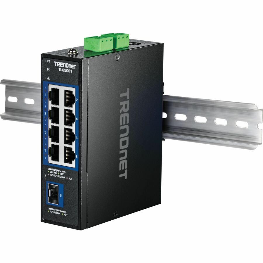 TRENDnet 9-Port Industrial 2.5G DIN-Rail Switch with 10G SFP+ Port, TI-G5091, 8 x 2.5G Ports, 1 x 10G SFP+ Port, 60Gbos, NDAA TAA Compliant, Lifetime Protection — TI-G5091