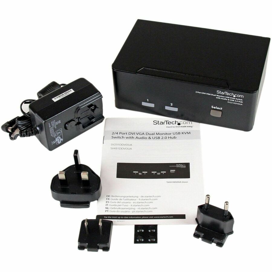 StarTech.com 2 Port DVI VGA Dual Monitor KVM Switch USB with Audio & USB 2.0 Hub — SV231DDVDUA