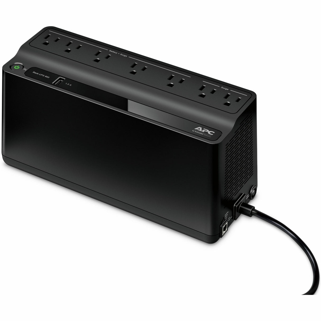 APC Back-UPS 600VA, 120V, 1 USB charging port, 7 NEMA outlets (2 surge) — BE600M1