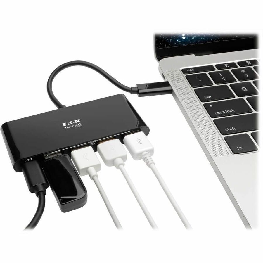Eaton Tripp Lite Series 4-Port USB-C Hub, USB 3.x (5Gbps), 4x USB-A Ports, 60W PD Charging, Black — U460-004-4AB-C