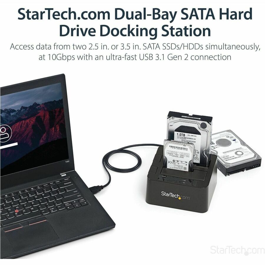 StarTech.com Dual-Bay USB 10Gbps to SATA Hard Drive Docking Station, 2.5/3.5" SATA I/II/III, SSD/HDD Dock, USB Hard Drive Bay, Top-Loading — SDOCK2U313