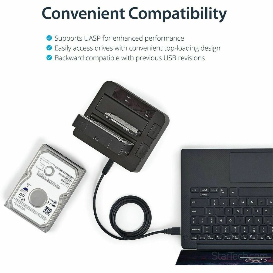 StarTech.com Dual-Bay USB 10Gbps to SATA Hard Drive Docking Station, 2.5/3.5" SATA I/II/III, SSD/HDD Dock, USB Hard Drive Bay, Top-Loading — SDOCK2U313