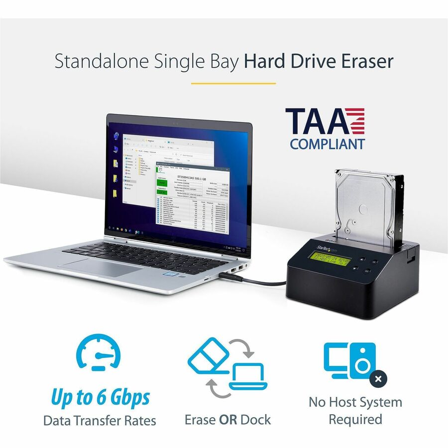 StarTech.com Hard Drive Eraser, Standalone HDD/SSD Sanitizer, 4Kn, Secure Erase Hard Disk Wiper Dock, Hardware Erasing Tool, TAA Compliant — SDOCK1EU3P2