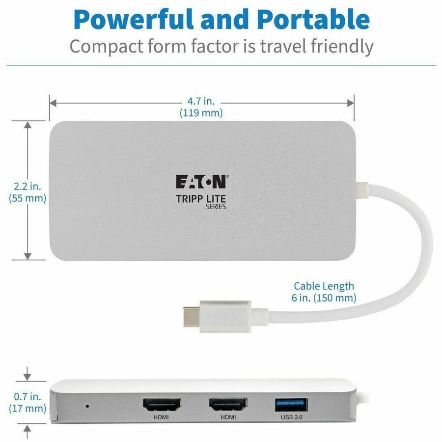 Eaton Tripp Lite Series USB-C Dock, Triple Display - HDMI, VGA, USB 3.x (5Gbps), USB-A Hub, 60W PD Charging — U442-DOCK12-S