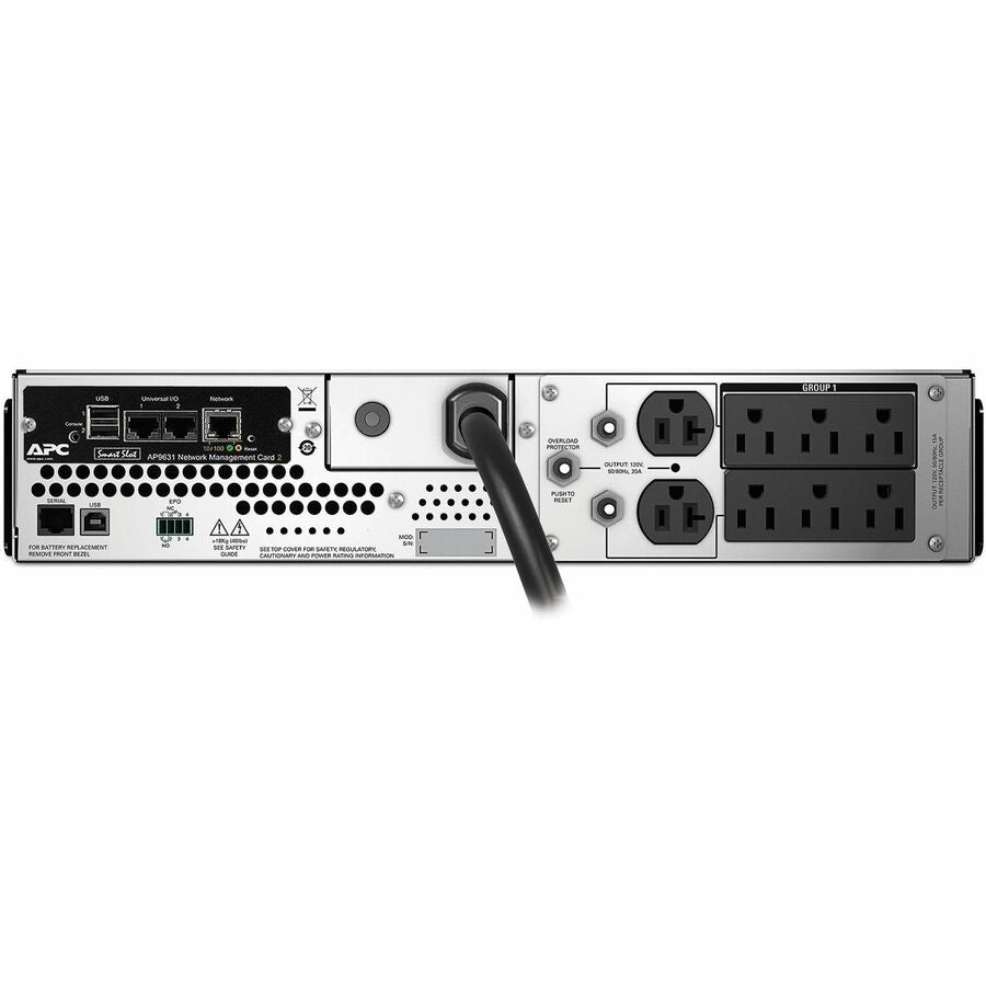 APC Smart-UPS, Line Interactive, 2200VA, Rackmount 2U, 120V, 6x NEMA 5-15R+2x NEMA 5-20R outlets, Network Card, AVR, LCD — SMT2200RM2UNC