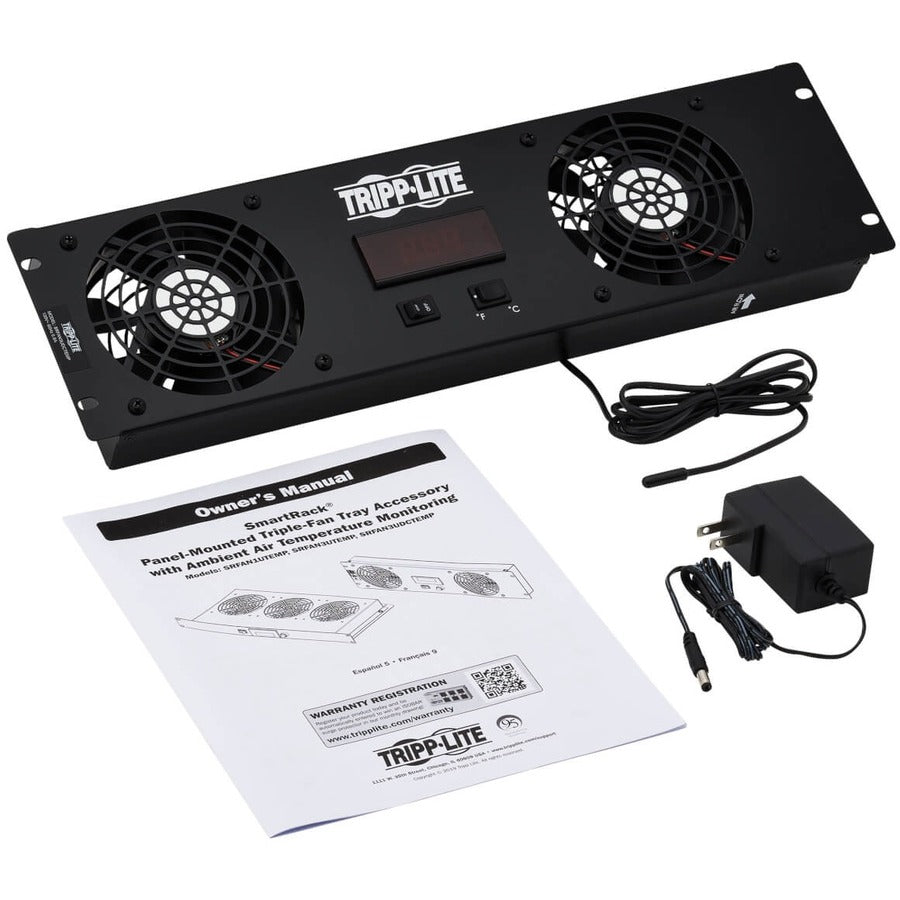 Eaton Tripp Lite Series 3U Digital Temperature Sensor with 2 12VDC Extra-Quiet Fans, Blanking Panel, LCD — SRFAN3UDCTEMP
