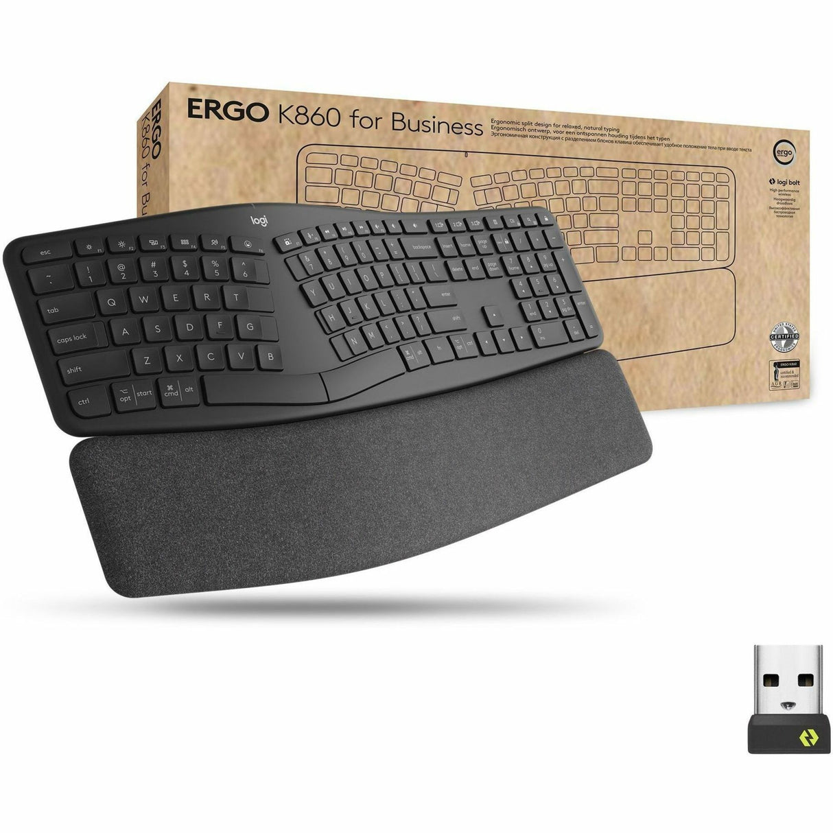 Logitech Ergo K860 Split Wireless Keyboard for Business - Ergonomic Design, Secured Logi Bolt Technology, Graphite — 920-010175